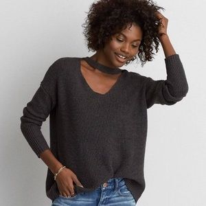 American Eagle Oversized Cut-Out V-Neck Sweater